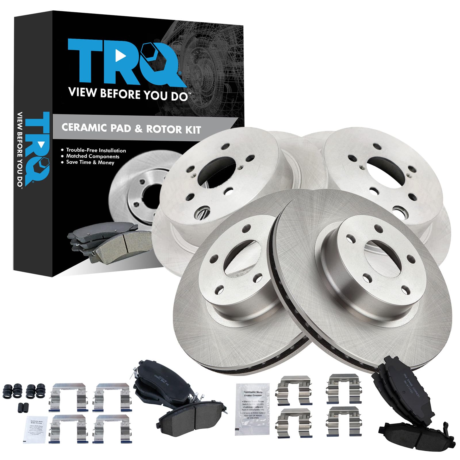 TRQ Front and Rear Brake Pad and Rotor Set Ceramic Compatible with 2012-2016 Subaru Impreza