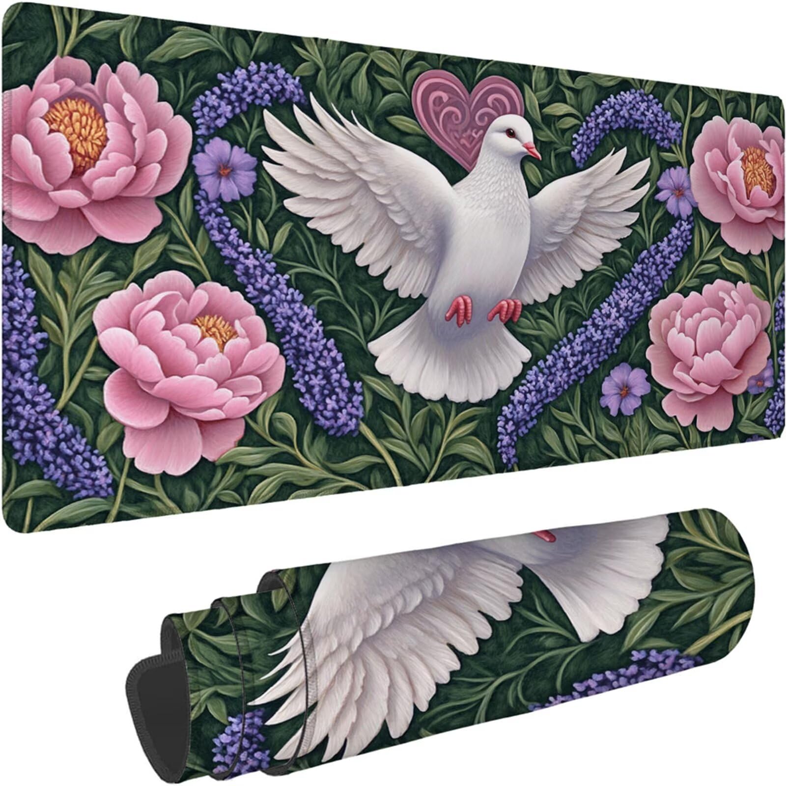 Gamingowa podkładka pod mysz 1200 x 600 x 3 mm, XXL, wodoszczelna, odporna na ścieranie, ze zszytymi krawędziami, podkładka na biurko, poprawia prędkość i precyzję, pod laptopa, komputera, wzór gołębi