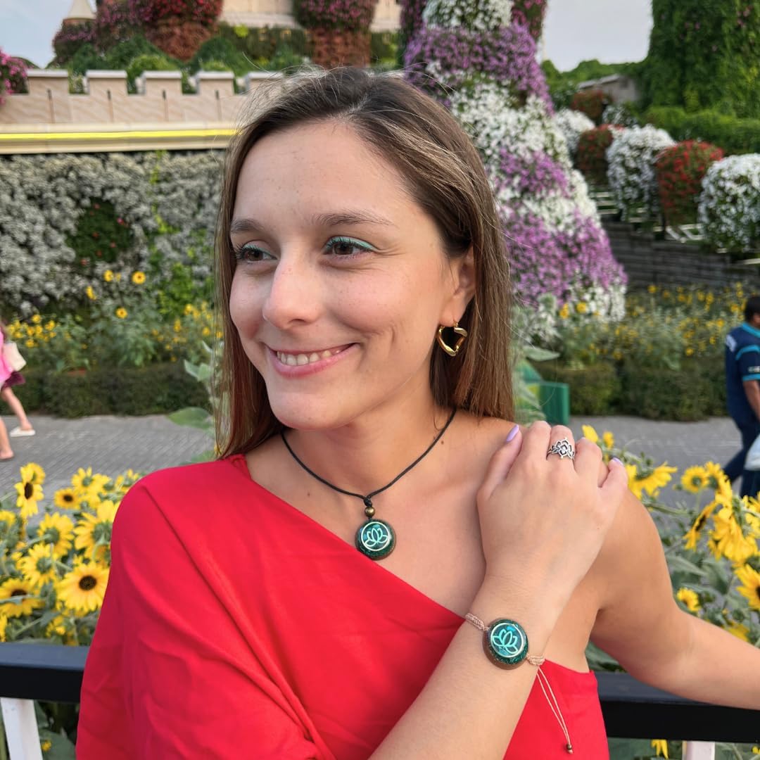 Orgone Necklace Lotus Flower Crystals and Healing Stones - SBB Coil Protection Orgonite Pendant - Turquoise, Moonstone, Rose Quartz, Amulet, Yoga Meditation, Woman Handmade, Arte Orgones - Image 2