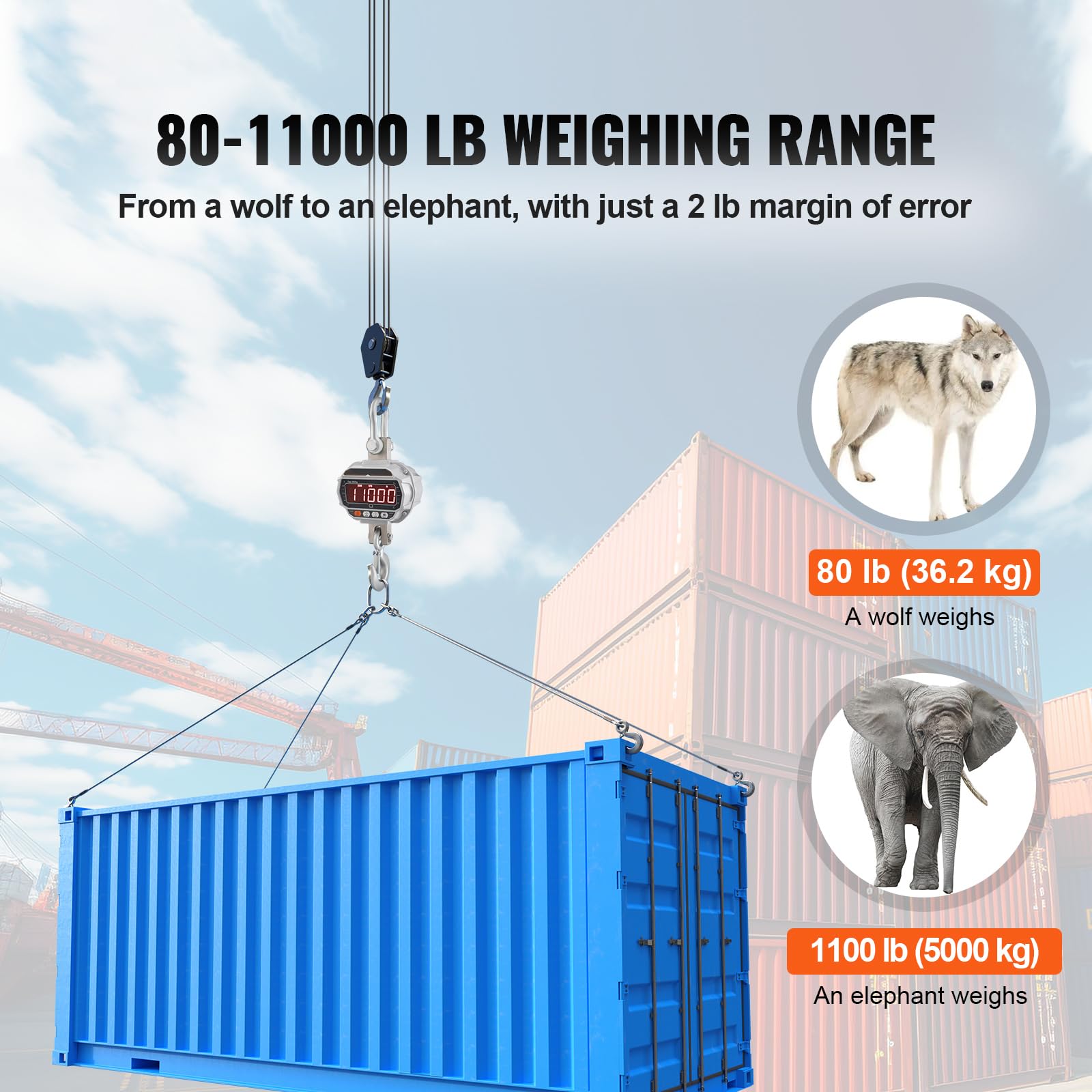 Happybuy Digital Crane Scale, 11000 lbs/5000 kg, Industrial Heavy Duty Hanging Scale with Remote Control, Cast Aluminum Case & LED Screen, High Precision for Construction, Factory, Farm