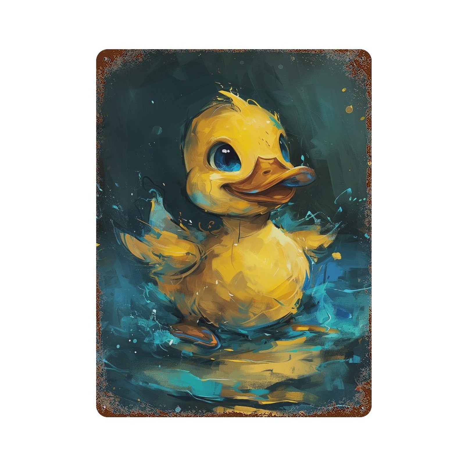 Adorable Duckling Painting 15.7"x11.8" Vintage Rust Metal Sign, Novelty Wall Decor for Living Room, Hallway And Home Decor