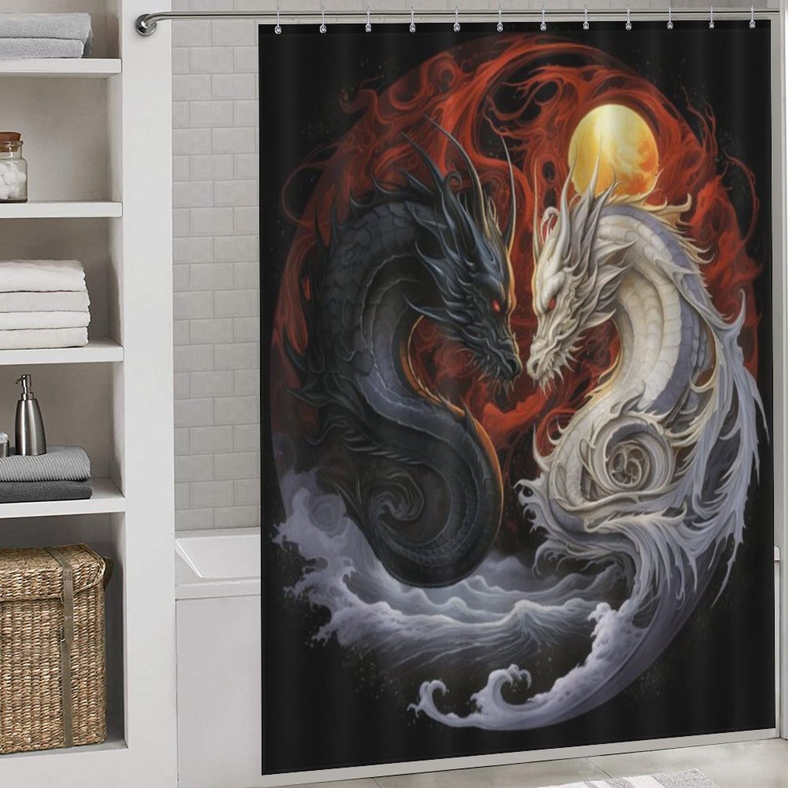 Rideau de douche dragon en tissu polyester imperméable lavable 168x183cm