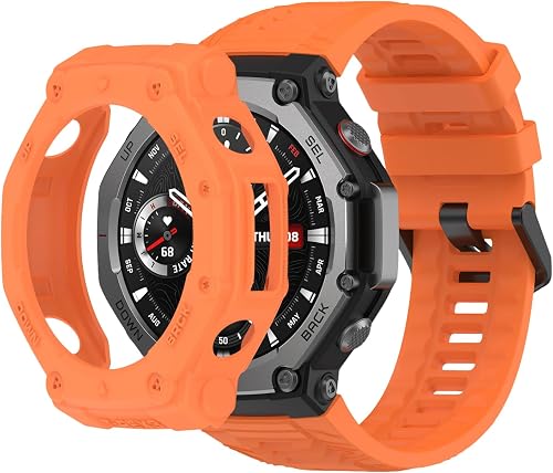 QHBAMD Silicone Band with Case Compatible with Amazfit T-REX3, Soft Breathable S