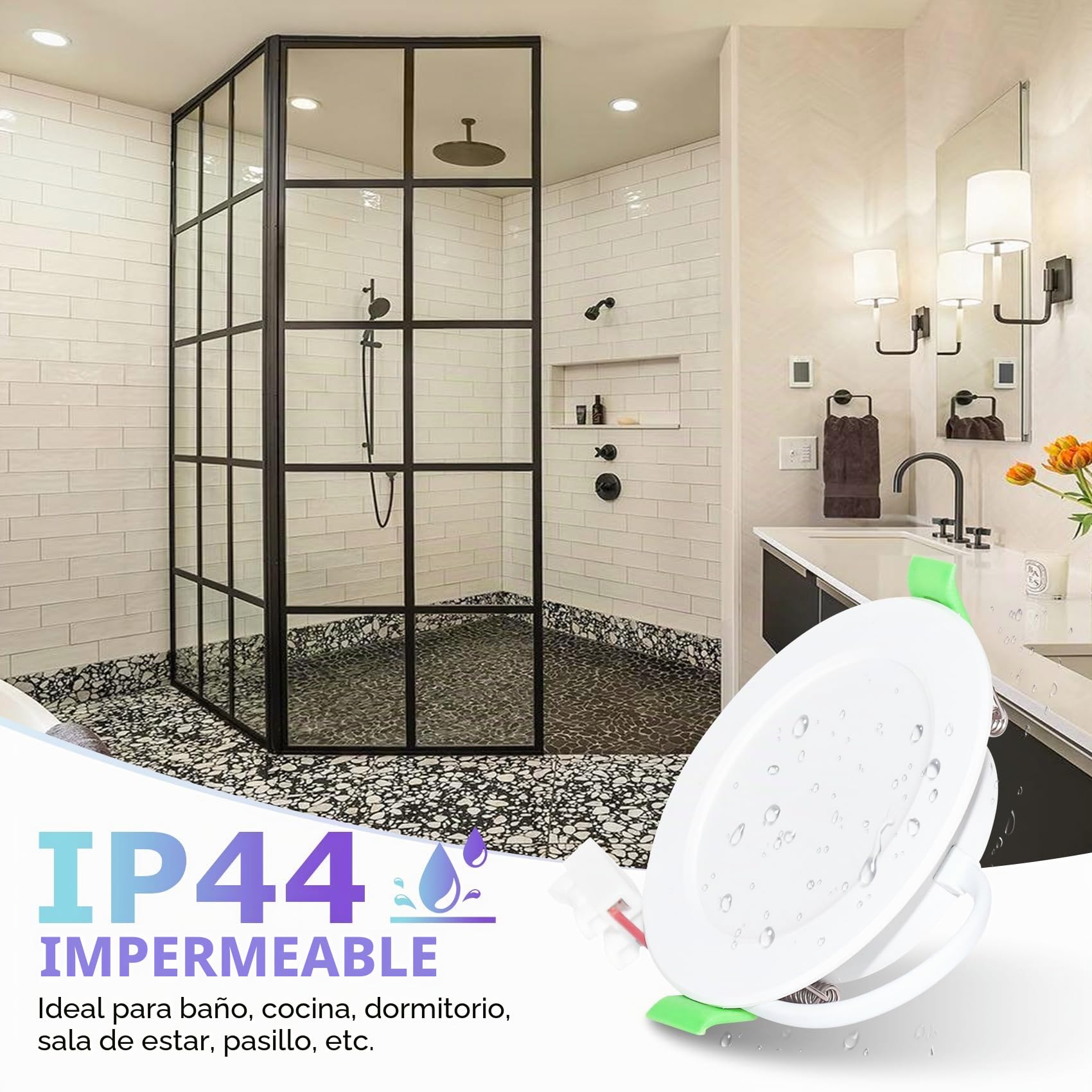 6PCS Luces LED Empotrables Techo Regulables 3CCT 7W 88mm (Corte 70-75mm), IP44 Focos Baño, Blanco Cálido/Neutro/Frío Ajustable, AC220-240V, Redondo Blanco