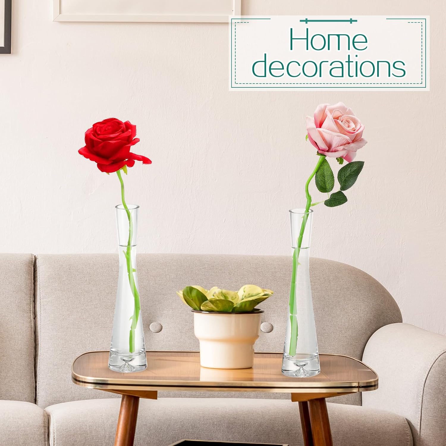 Sliner 6 Pcs Tall Glass Bud Vase for Centerpieces Clear Bud Small Single Flower Vase Rose Skinny Decorative Cylinder Vases for Wedding Party Home Table Decorations(9.84'' H)
