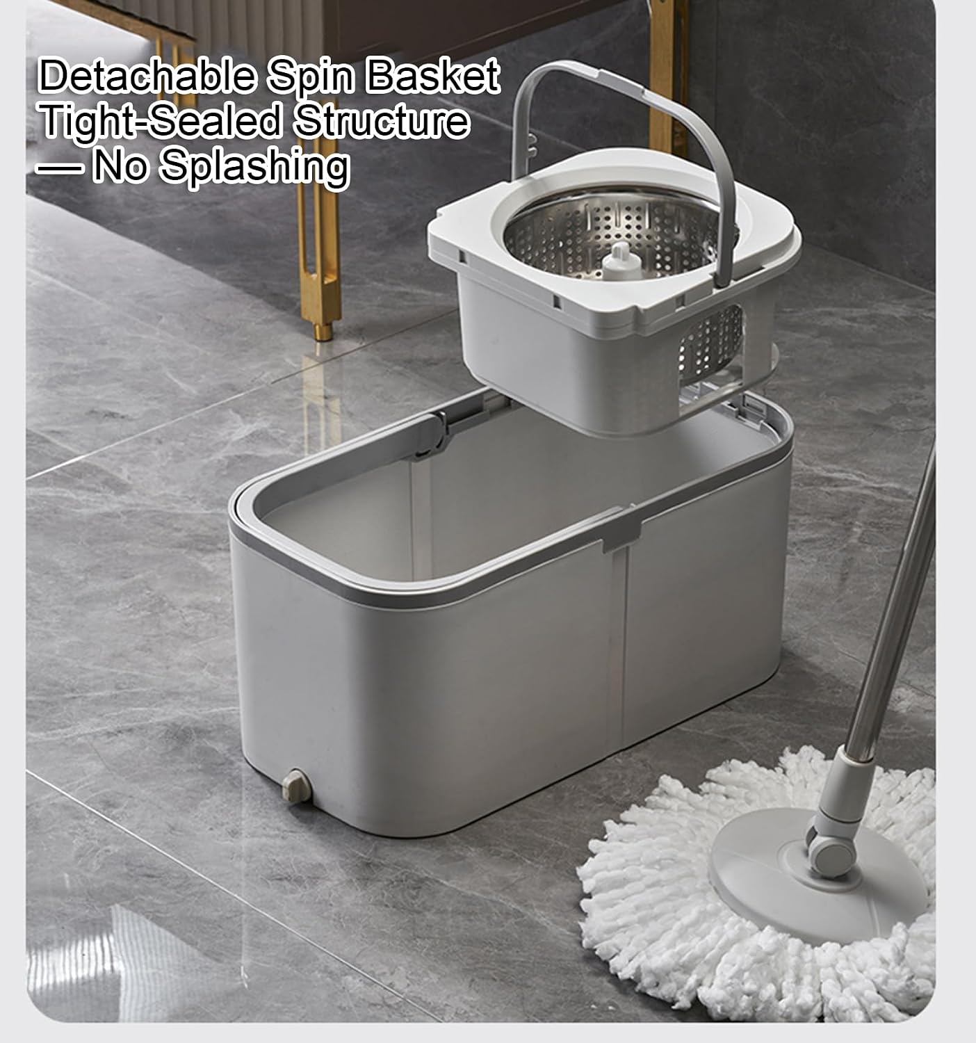 Home Mop Set Hands-Free Dual-Drive Spin Mop & Bucket Self-Wringing for Effortless Cleaning Includes 2 Mop Heads