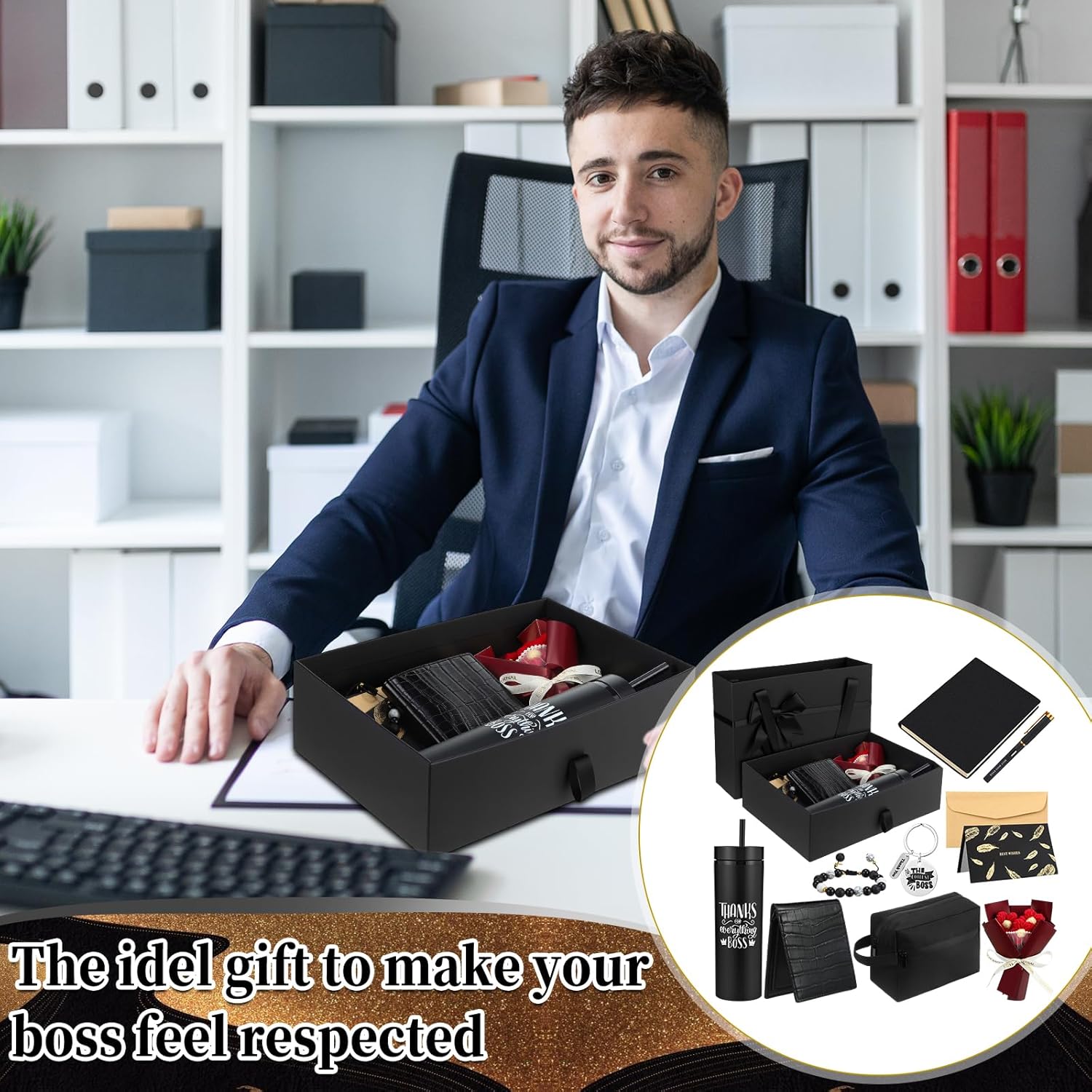 10 Pcs Best Boss Gifts Set for Men, Bosses Birthday Appreciation Thank You Office Gift Set with Tumbler Wallet Bracelets Keychain for Manager Leader(Cool) - Image 4