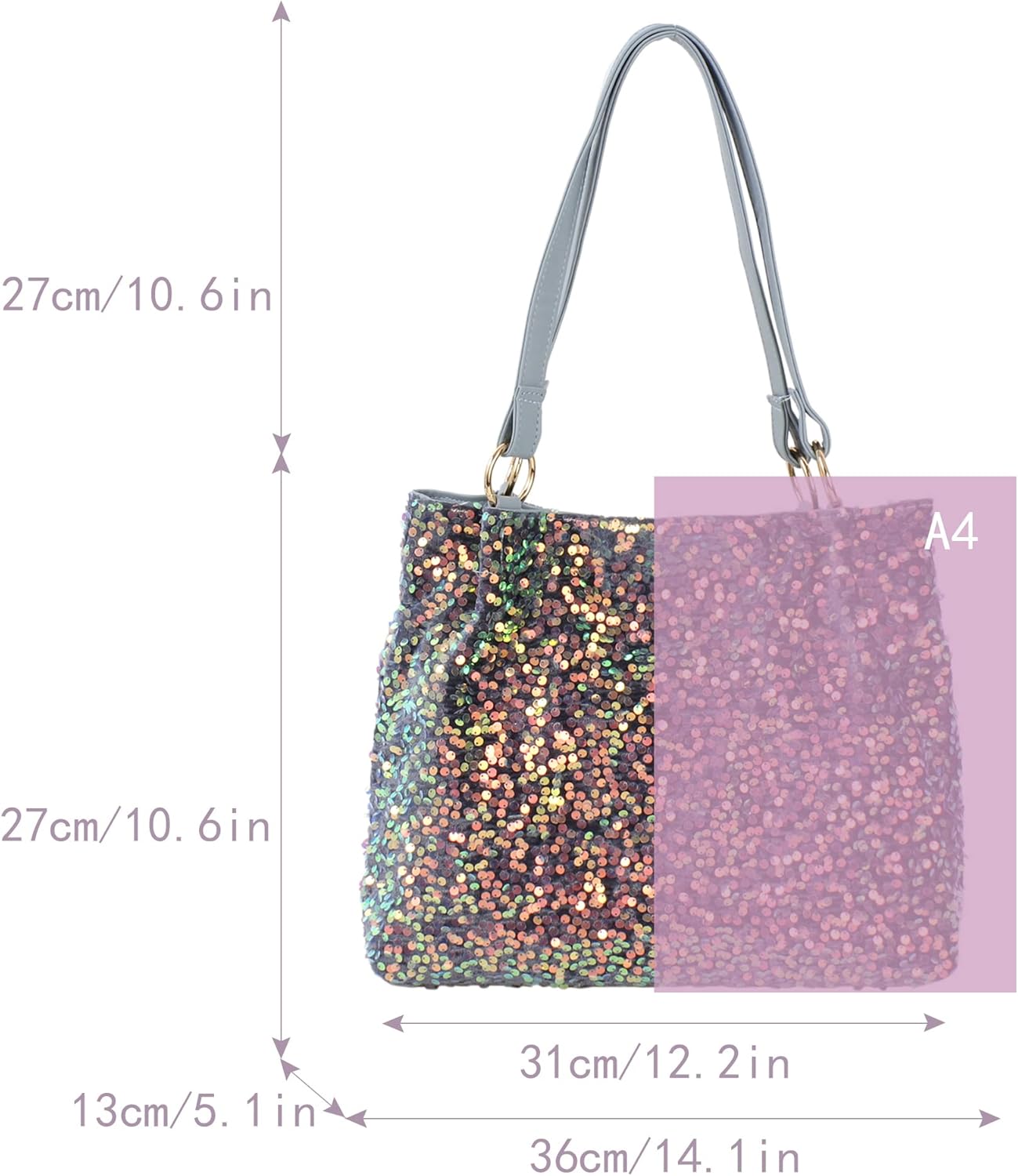 ZLM BAG US Women's Glitter Sequins Shoulder Tote Big Capacity Shimmer Shopping Bag Sparkling Handbag Purse - Image 3