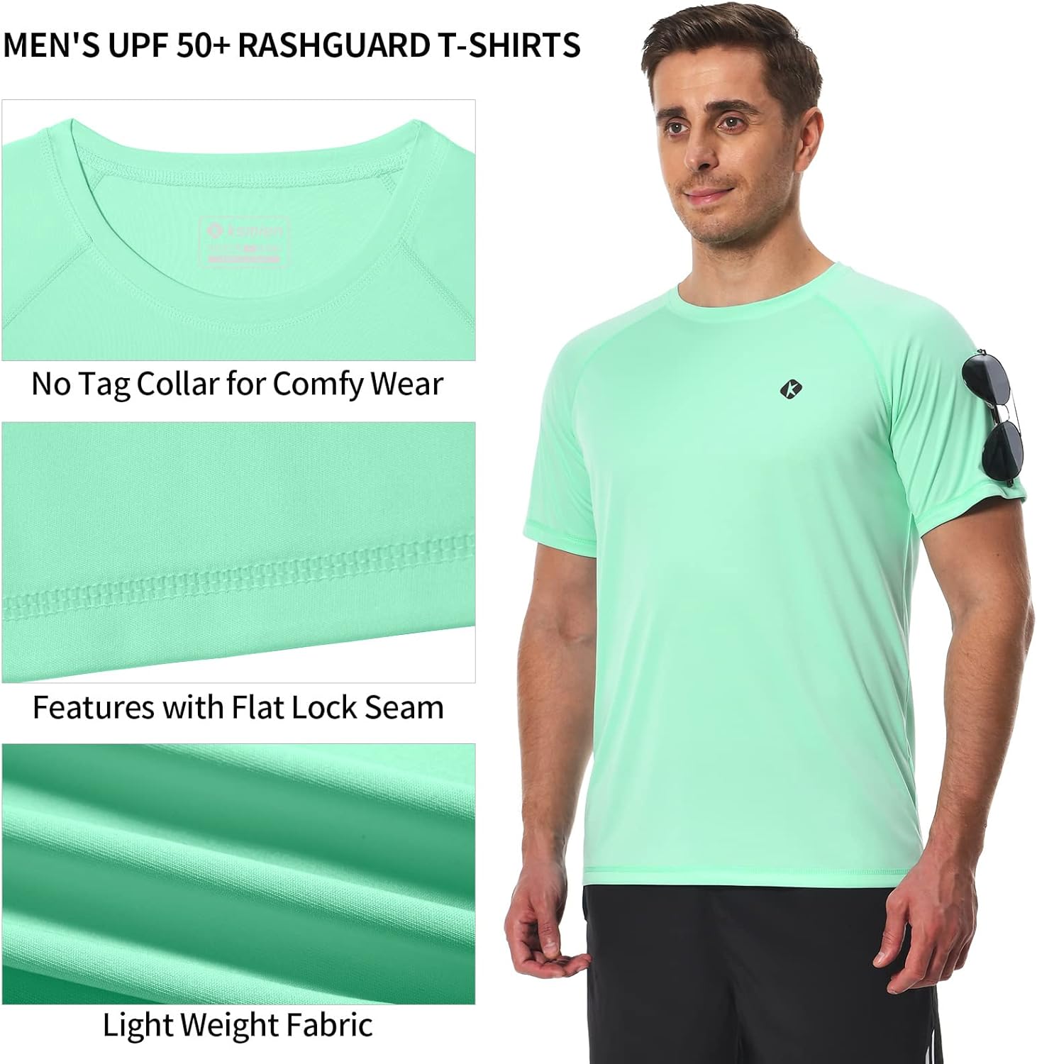 Men's Swim Shirts Quick Dry Rash Guard UPF 50+ Sun Protection Fishing Beach Water Shirts Short Sleeve - Image 3