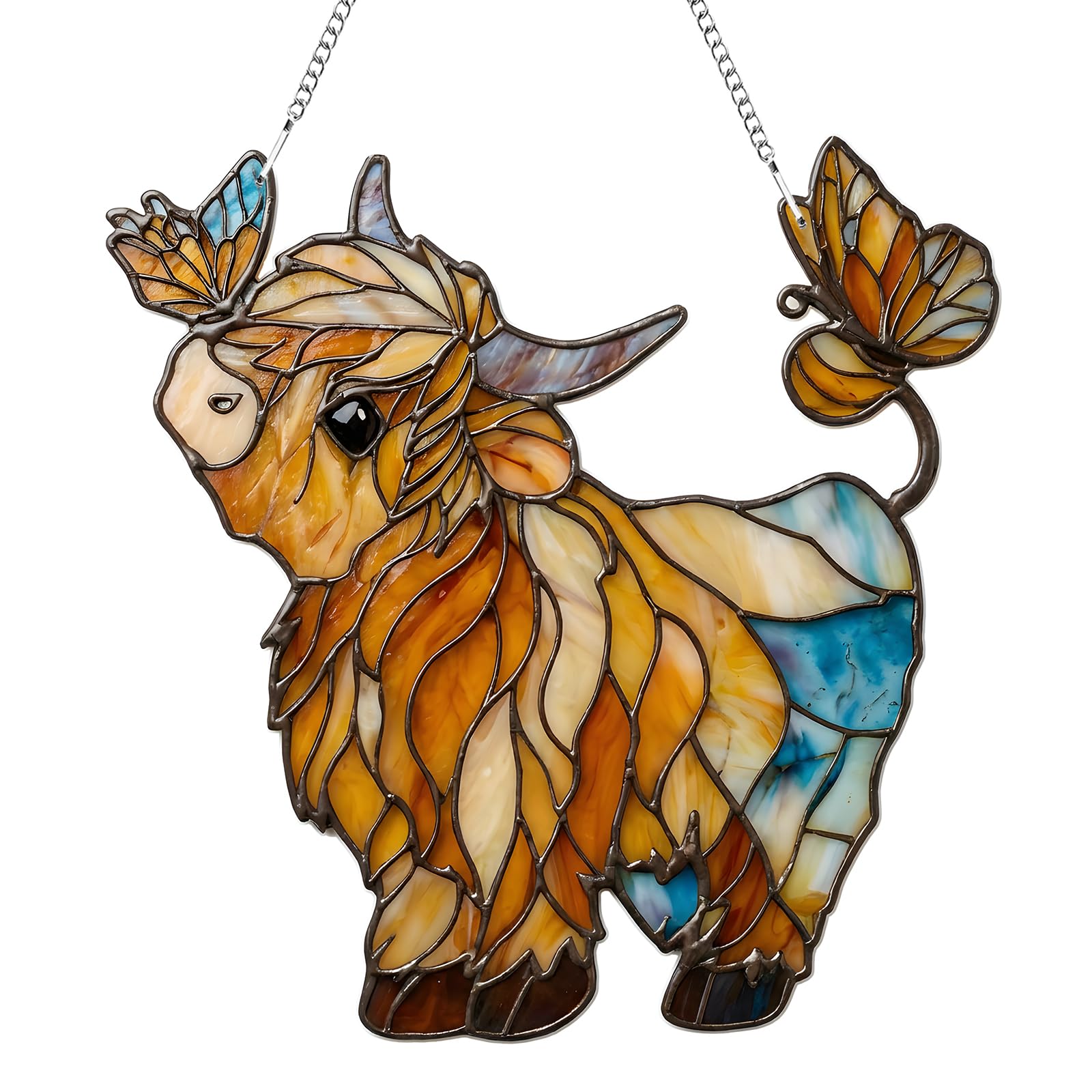Highland Cow Suncatchers for Windows Hanging, Highland Cow Sun Catcher, Stained Glass Window Hanging Ornament, Acrylic Sun Catchers Indoor Window for Garden, Home, Indoor, Outdoor Decor