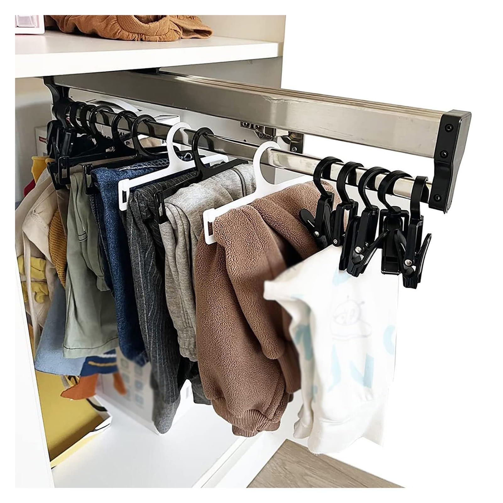 Organisateur de pantalons rétractable rangement coulissant jeans