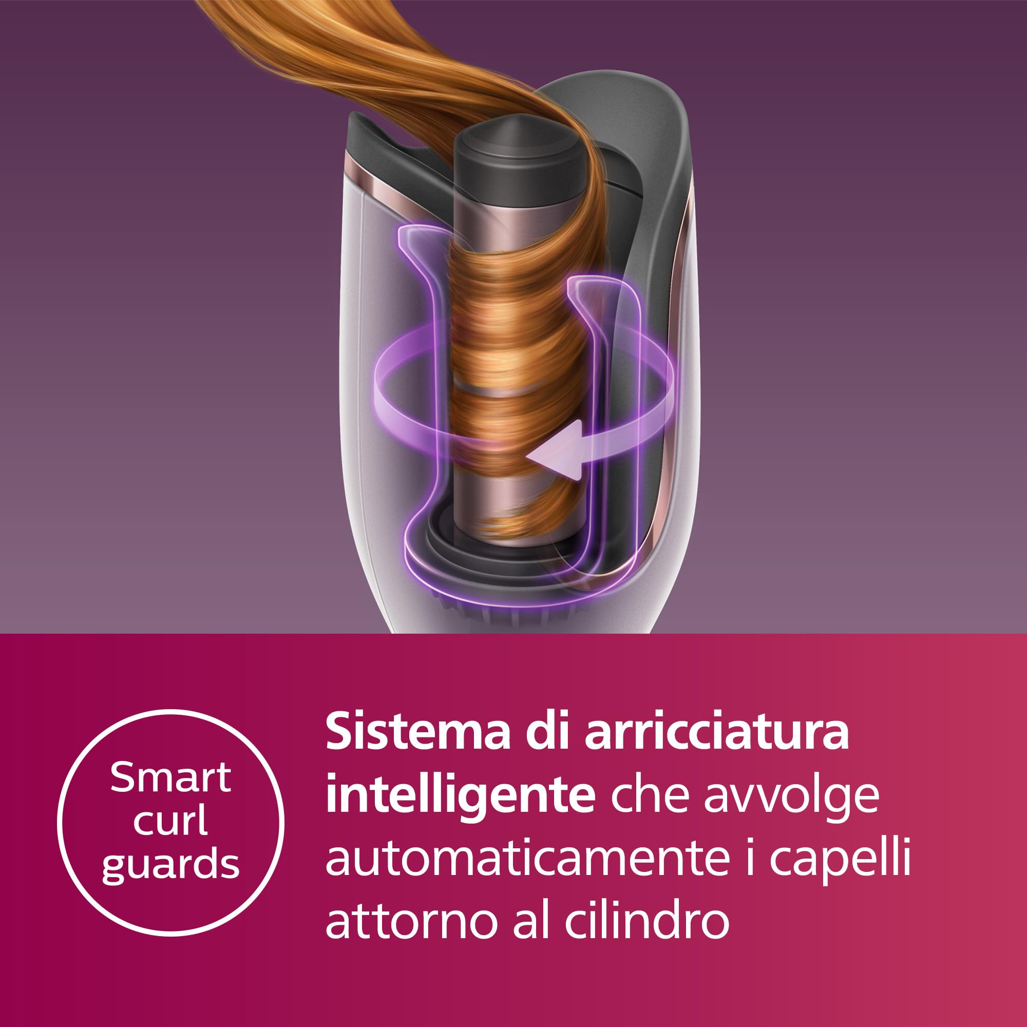 Philips Auto Curler Serie 8000, arricciacapelli con tecnologia MoistureProtect, 27 diverse opzioni di styling, bianco, modello BHB878/00