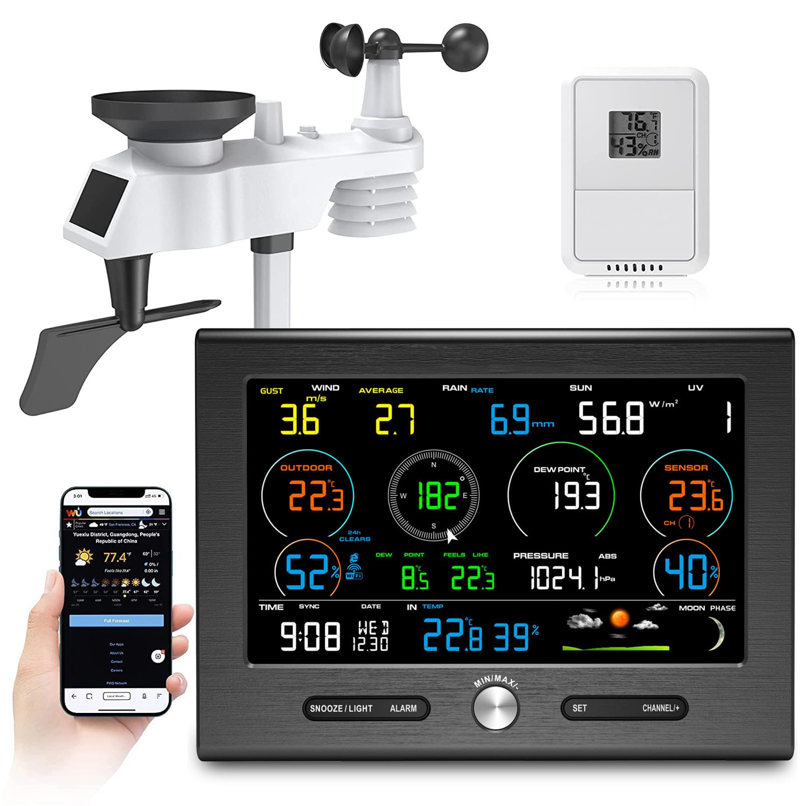 Station météo wifi couleur avec capteur extérieur 7 en 1