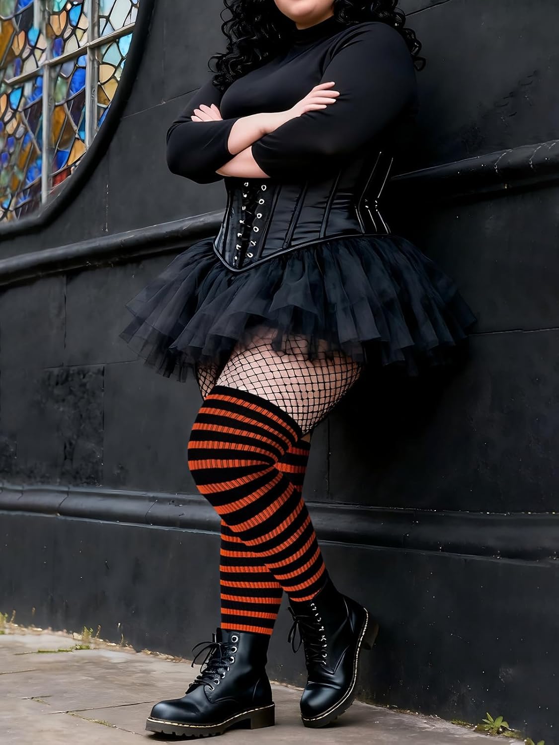 Moon Wood Plus Size Thigh High Socks for Women Knit Cotton Extra Long Striped Over the Knee High Socks Leg Warmers - Image 3