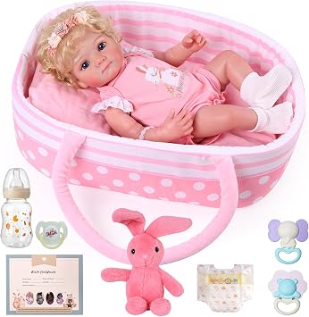 BABESIDE 17 Inch Reborn Baby Dolls, Realistic Baby Doll with Blonde Curls | Real Life Baby Dolls with Soft Cloth Body, Open Blue Eyes, Rooted Hair, Dress-Up Play, Gift for Kids Age 3+ and Collectors
