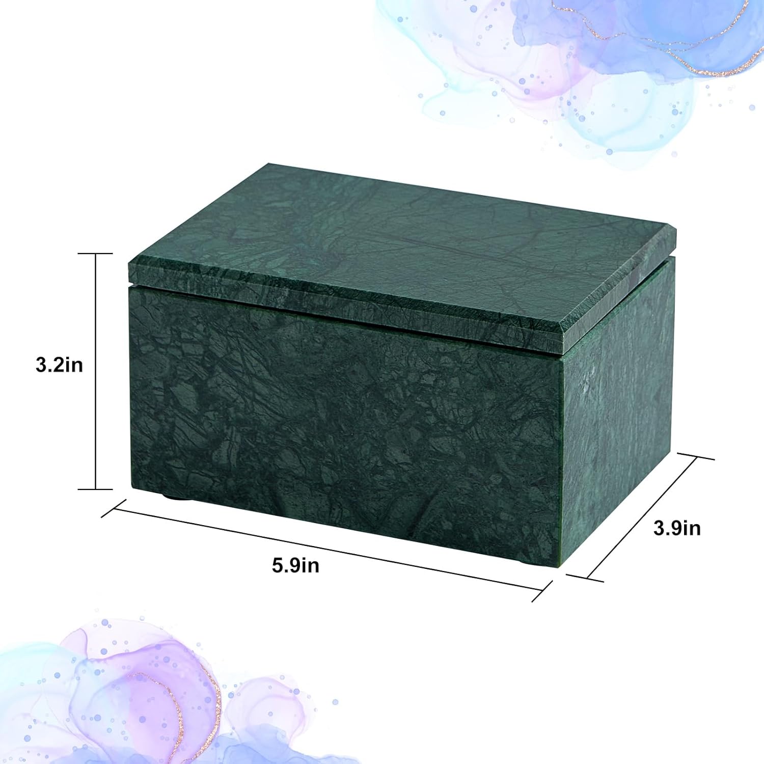 Natural Marble Storage Box with Lid, Rectangular Stone Organizer Box for Jewelry, Cotton Swabs, Makeup, 5.9x3.9x3.1 Inch Luxury Home Decor Marble Keepsake Box (Green)