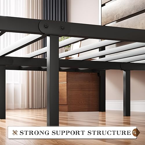 Miniatura 7 de Base de cama Queen con cabecero y estribo, marco de cama de metal Queen con almacenamiento debajo de la cama, sistema de soporte de metal, no