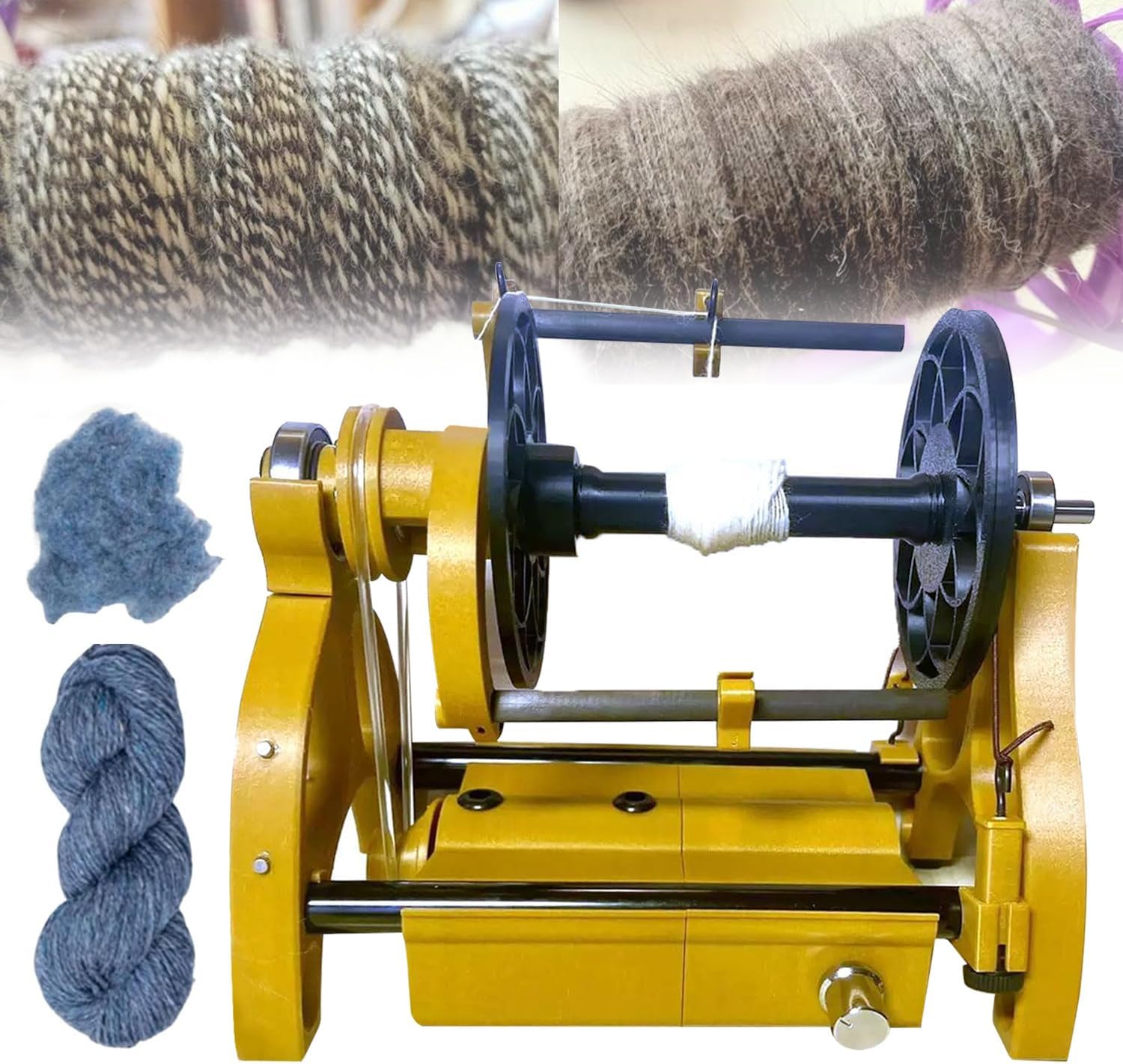 12V Automatic Yarn Winding Machine, 800rpm Knitting Wool Yarn Winder, Forward & Reverse, 4oz Capacity Electric Spinning Wheel, for Yarn Weaving,Yellow