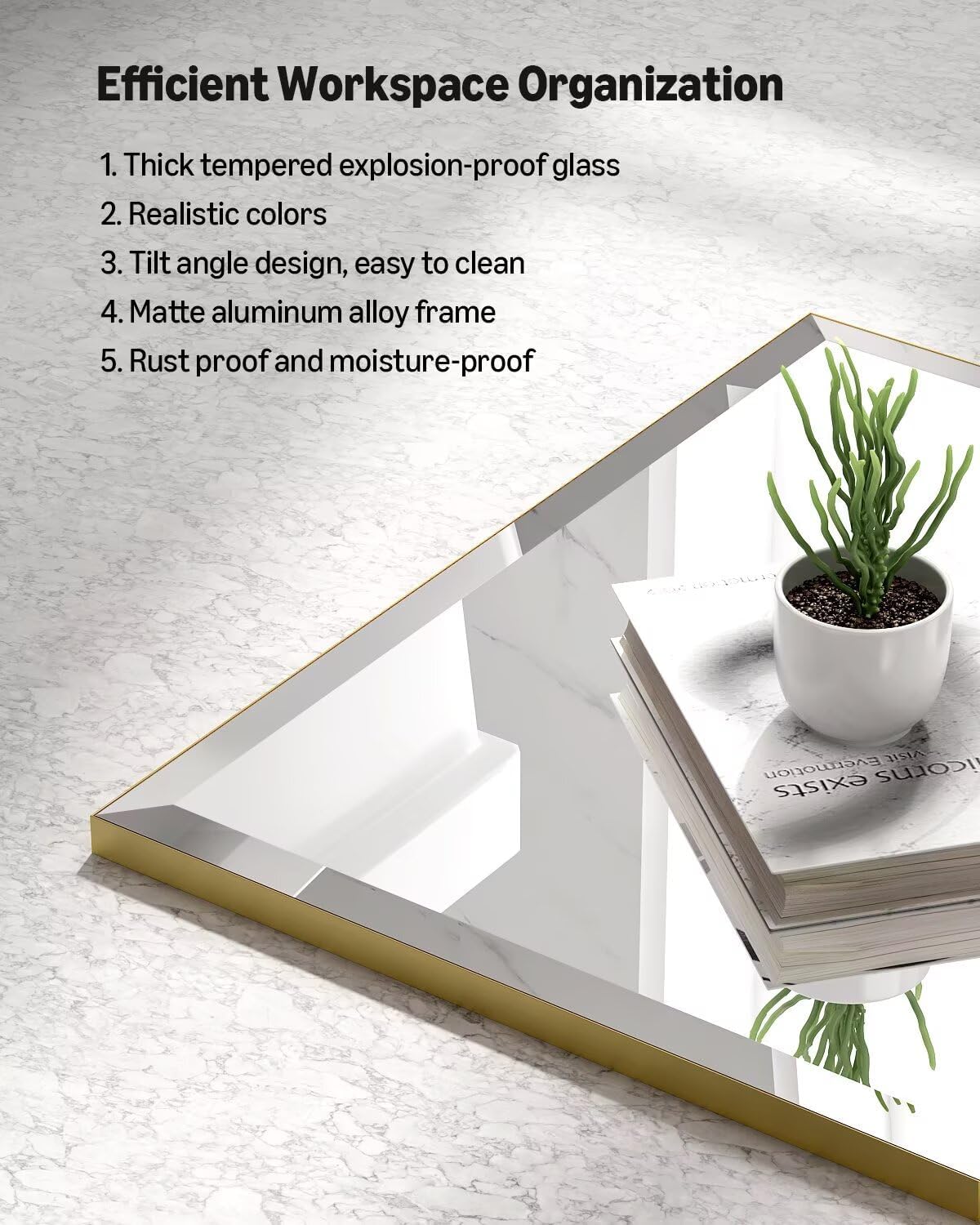MZON 24x36 Bathroom Vanity Mirror for Wall with Beveled Edge, Ultra-Thin Metal Frame HD Mirror, Rectangular Wall Mounted Mirror for Bathroom Sink, Vertical or Horizontal, Gold