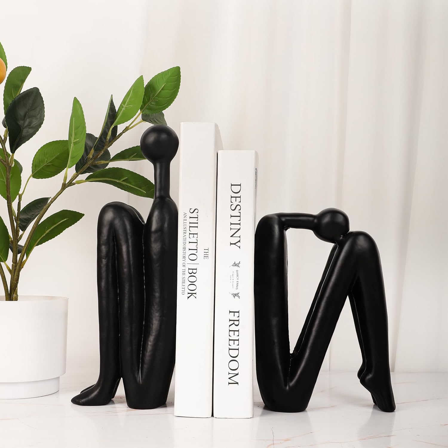 Thinker Cast Iron Bookends, Heavy-Duty Decorative Book End Stoppers for Shelves, Abstract Decor Aesthetic, Smooth Finish Book Holders for Office Decor, 1 Pair/2 Pieces, 9"