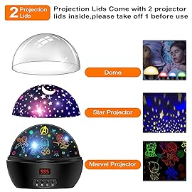 MOKOQI Kid Light Projector Superhero Toys for Boys 5-7 Avengers Night Light Projector with Timer for Kids Room, 360 Degree Rotation Toddler Nightlights with Spiderman Figurine Star Lamps
