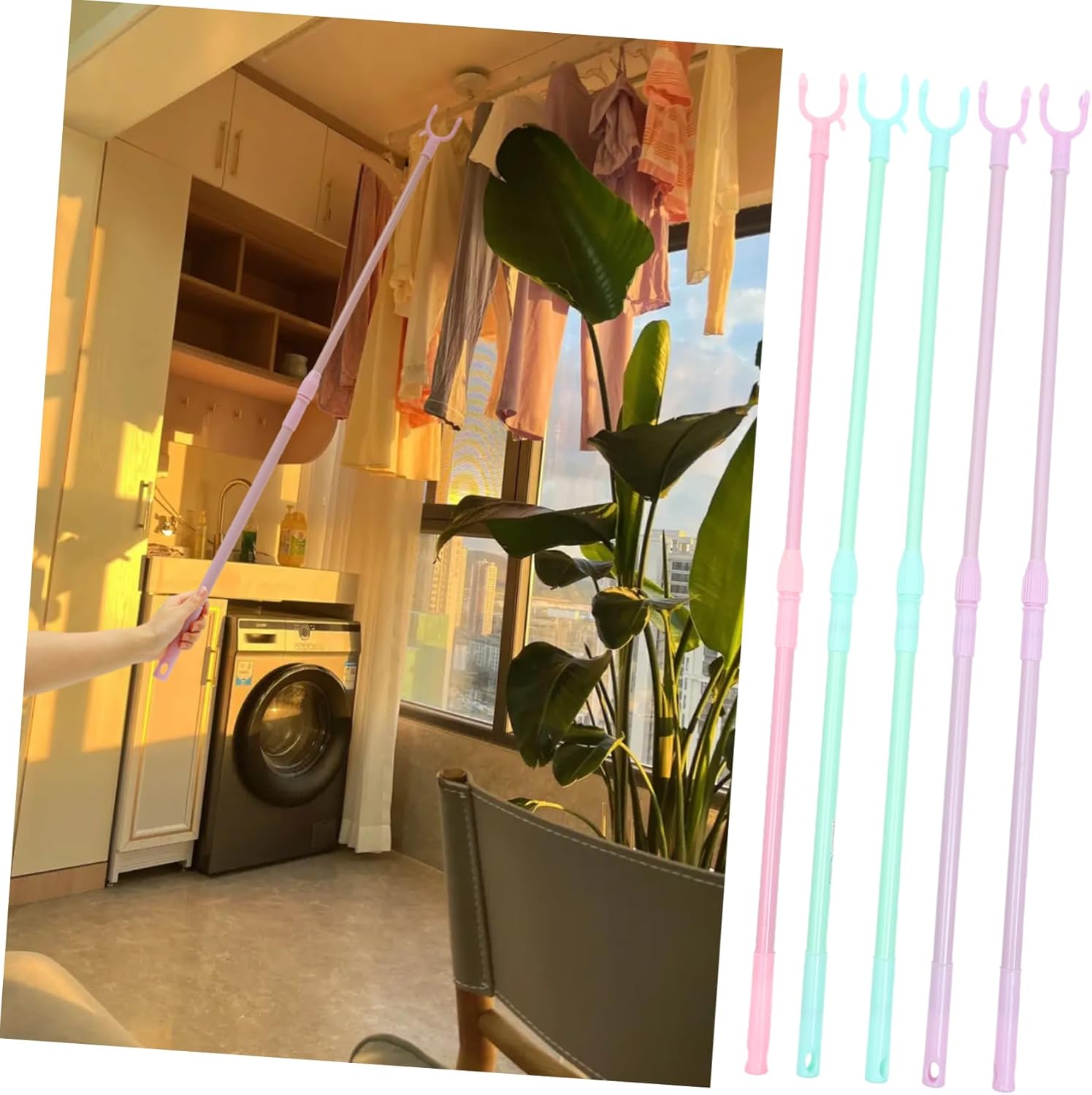 Unomor 5pcs Clothes Closet Pole Retractable Clothesline Rods Versatile for Daily Use