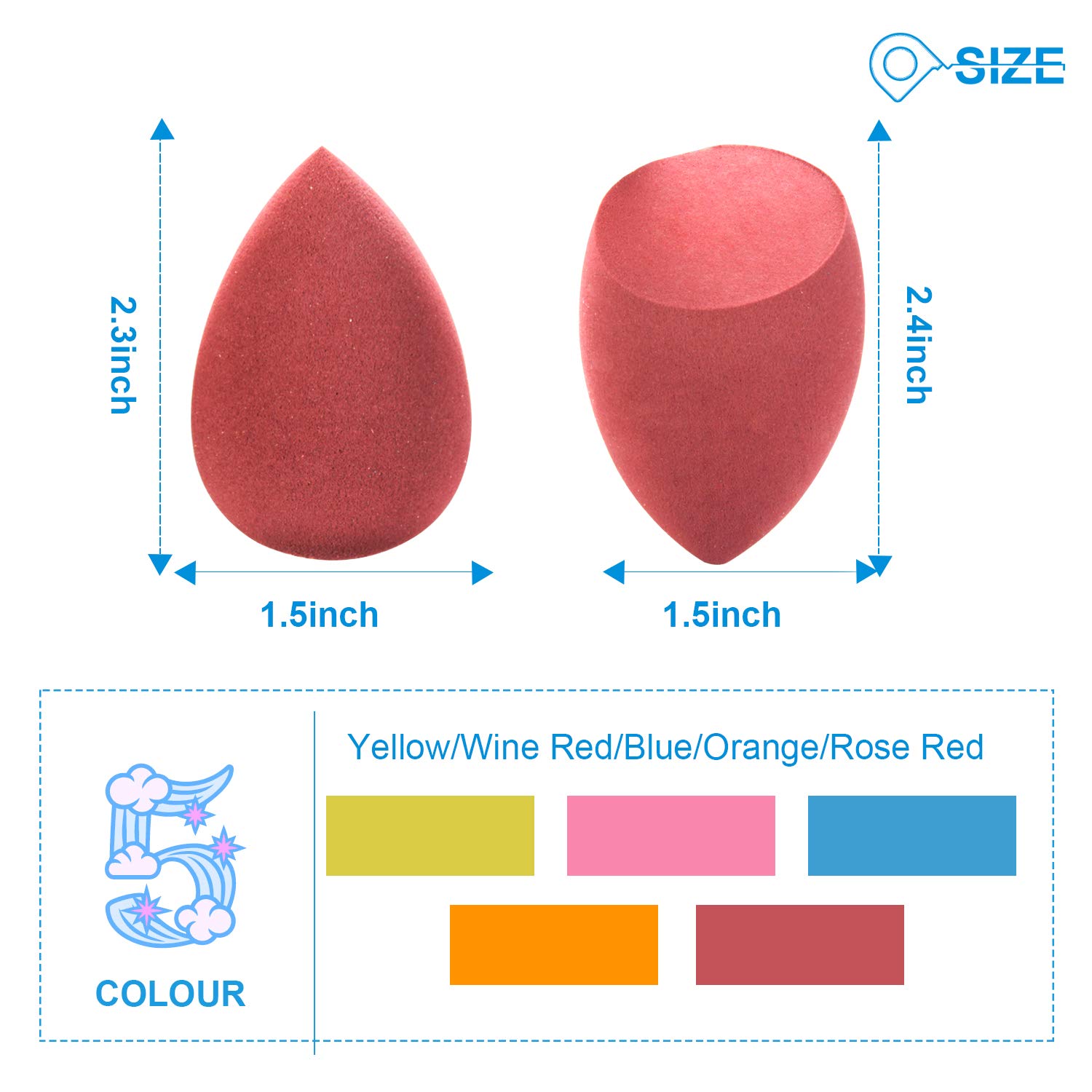 BeaHot - Esponja de maquillaje, 10 unidades, 2 formas, esponja de belleza con 2 soportes de esponja, base cosmética de belleza, mezcla de polvo para líquido, polvo, crema BB y protector solar