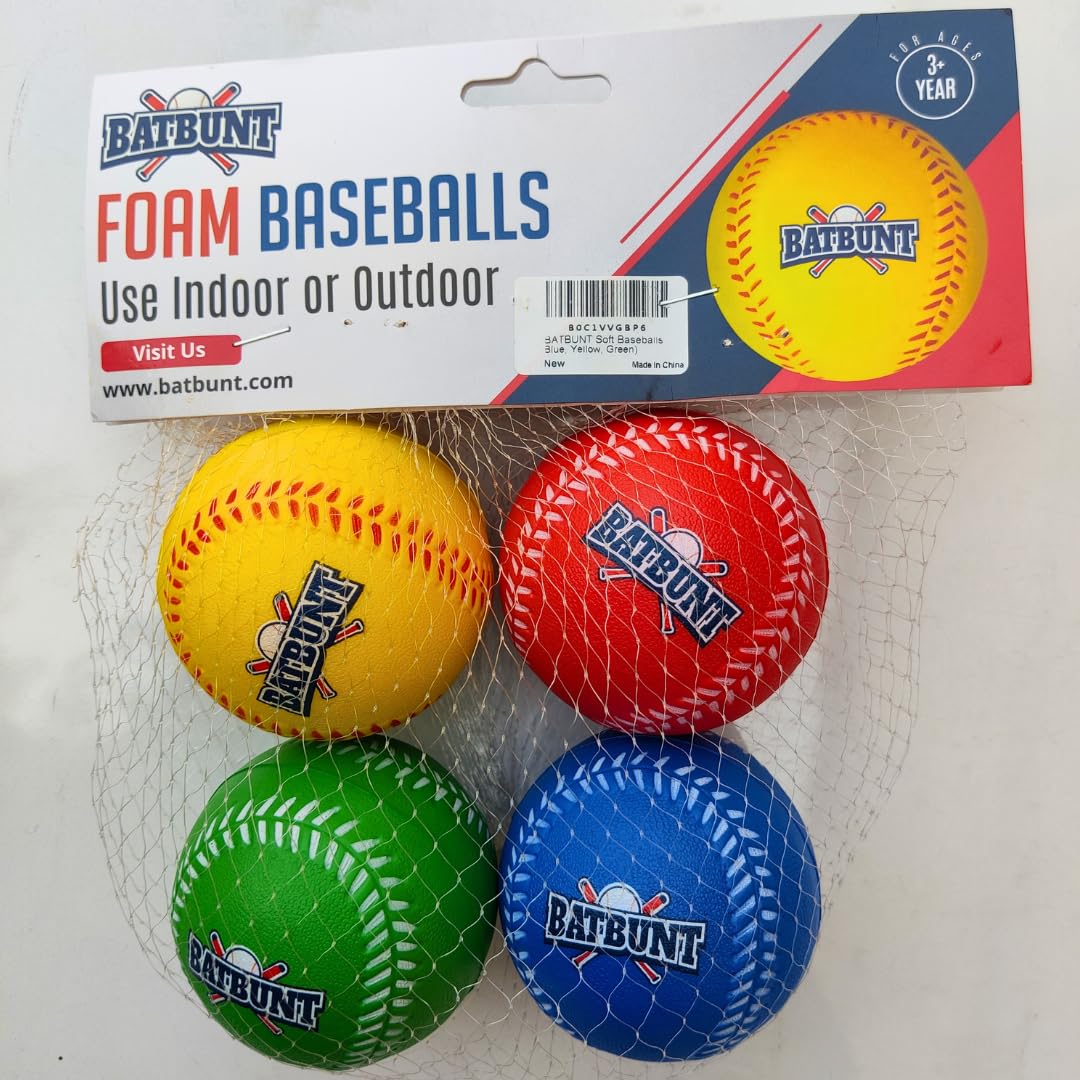 Pelotas de béisbol de espuma para niños, jugadores adolescentes, pelotas de entrenamiento de práctica blanda para golpear o reemplazar pelotas suaves – 4 unidades (rojo, azul, amarillo, verde) 6