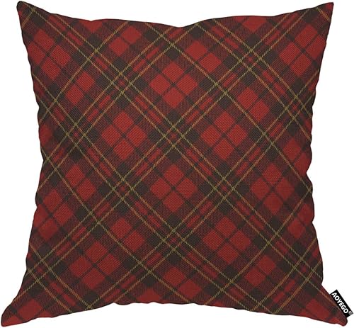 AOYEGO Funda de almohada de tartán a cuadros de búfalo clásica escocesa enrejado a rayas de malla roja de 18 x 18 pulgadas, funda de cojín
