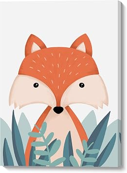 ZNZ Cute Fox Canvas Wall Art 12x16 Inch Woodland Animal Print for Kids Room Nursery, Adorable Forest Theme Decor