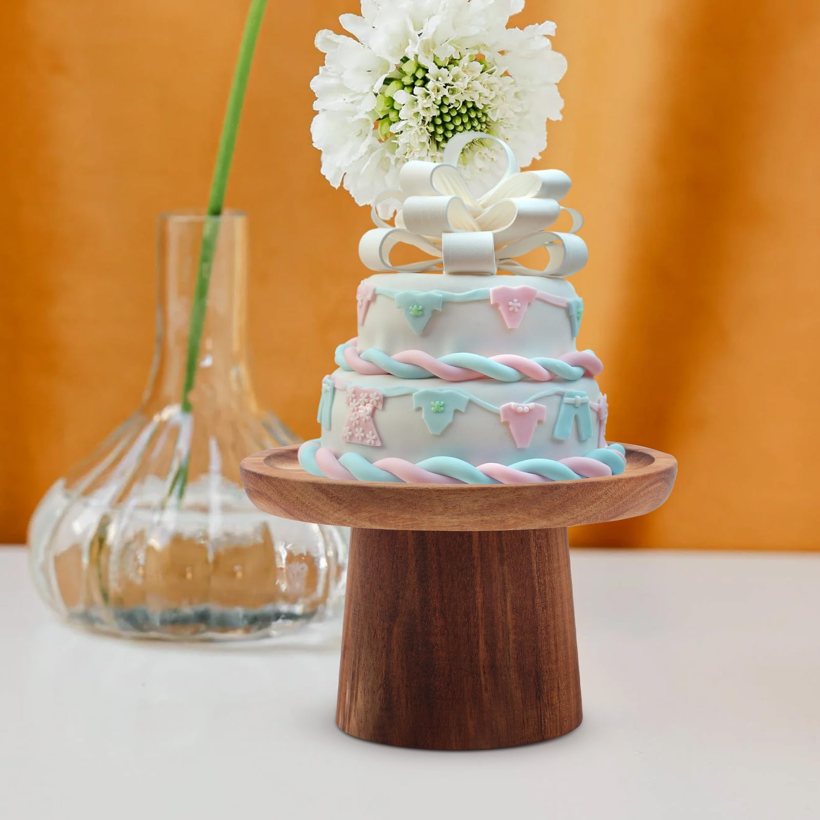 Garneck Alzatina per Torta in Legno Marrone Design Semplice e Riutilizzabile, Piatto Espositore per Dolci e Frutta per Feste e Occasioni Speciali