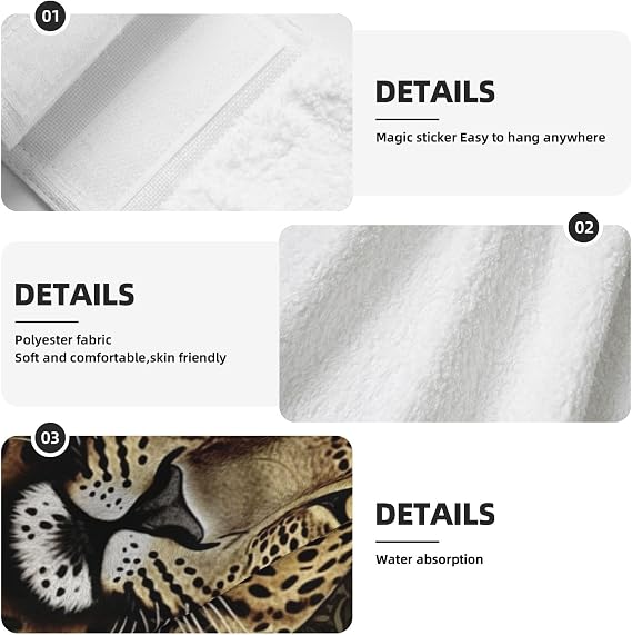 Hanging Hand Towel Soft Absorbent Bath Towel Kitchen Dish Towels with Hanging Loop Fast Drying Tie Towels for Bathroom Kitchen Home Decor Patterned Leopard Head