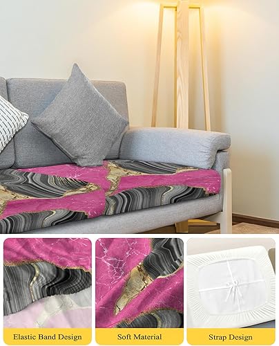 Miniatura 4 de Fundas de cojín para sofá de mármol rosa y gris, funda elástica para sofá con parte inferior elástica, diseño moderno de líneas amarillas, protector