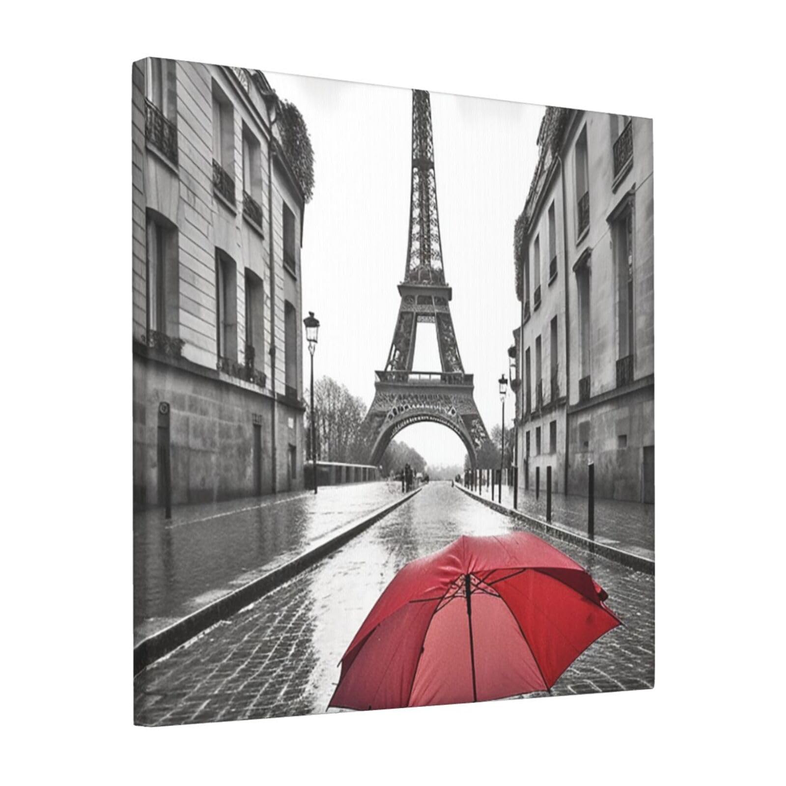 KLOPH Eiffel Tower Paris Street Red Umbrella Canvas Wall Art for Living Room 12"x12" Modern Artwork Painting for Bathroom Hanging Canvas Prints Aesthetic Wallart for Bedroom Kitchen Office Wall Decor