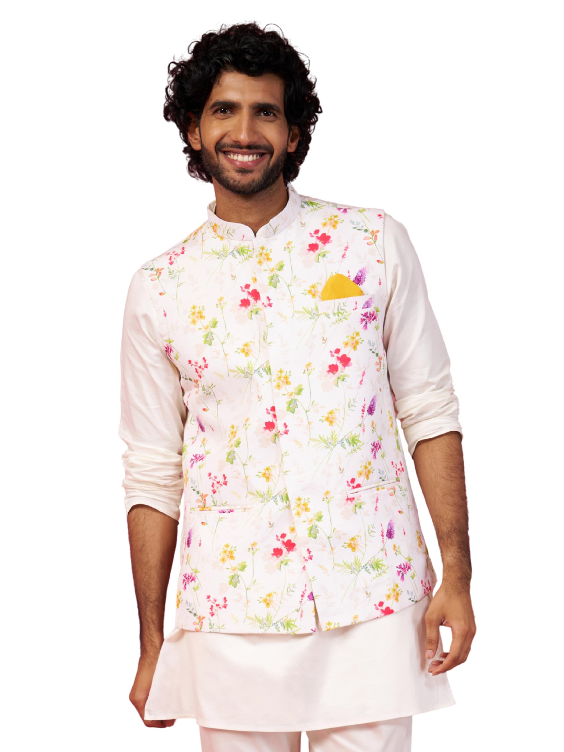 Buy VASTRAMAY Men's Cream Floral Nehru Jacket_VASMJ089CR_36 at