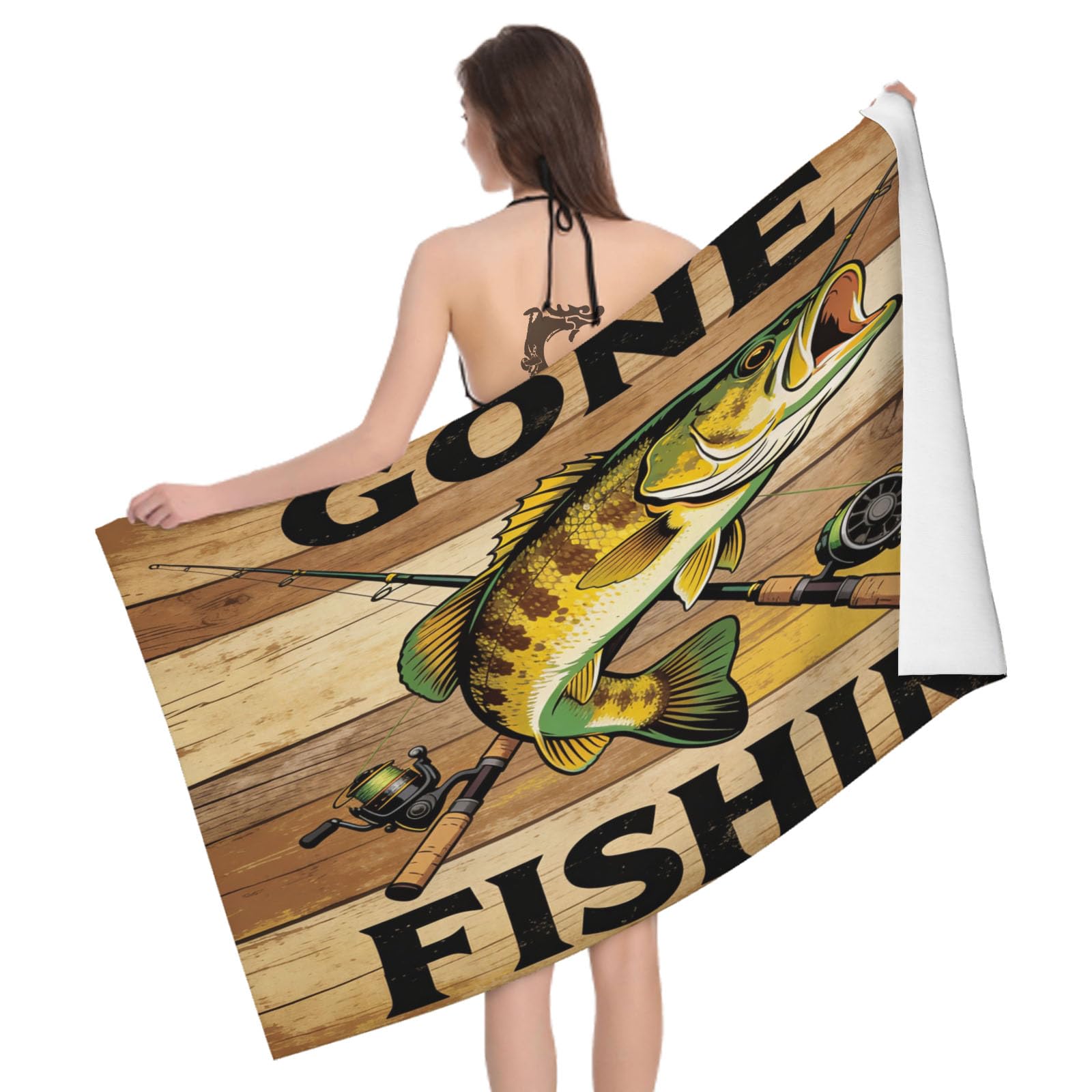 Leichong 3D Fishing Theme Beach Towel Large Microfiber Soft Quick Dry for Adults, Cartoon Bath Towel Lightweight Soft Absorbent for Travel Swimming Pool Sports, 180 x 90 cm