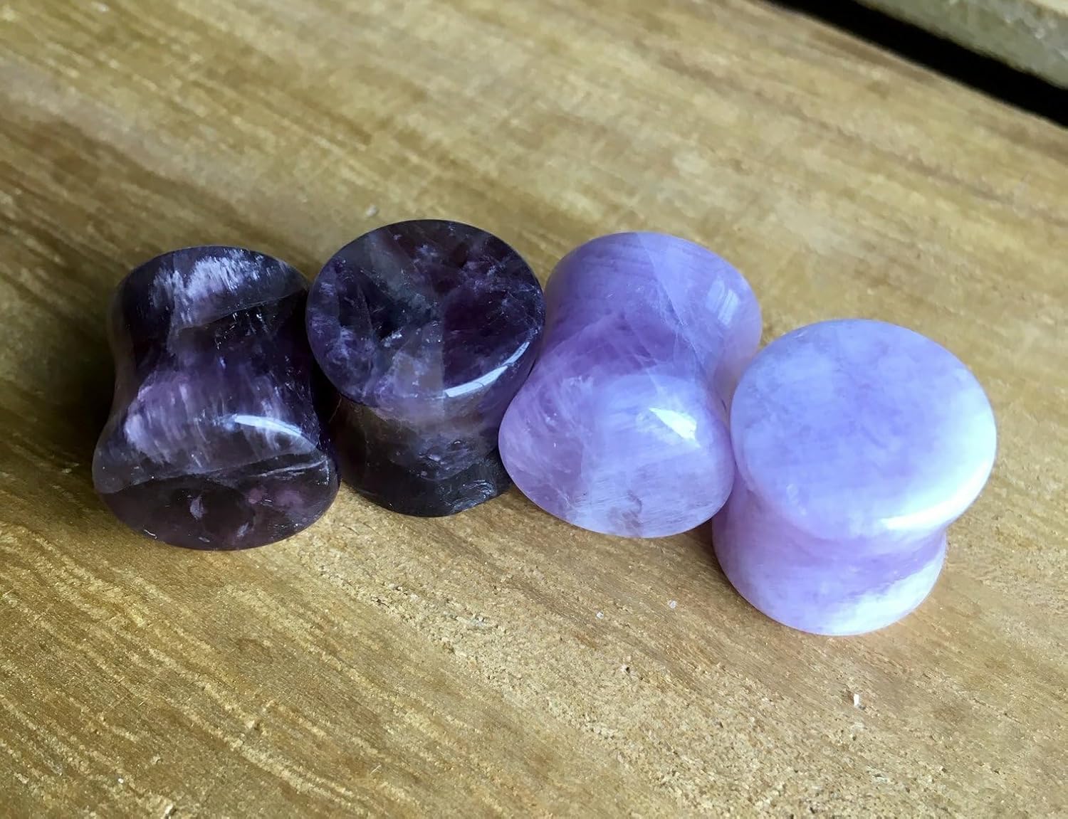 PAIR of Beautiful Double Flare Organic Amethyst Stone Plugs - Gauges - Tunnels - Body Jewelry