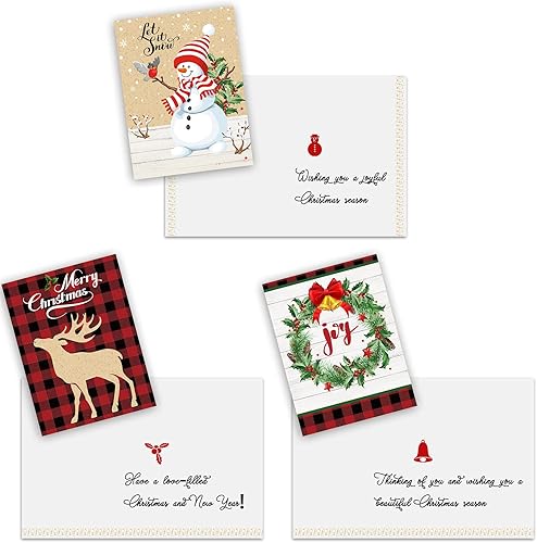 Miniatura 7 de Juego de 24 tarjetas de felicitación de Navidad en blanco con sobres, calcomanías, bonitas tarjetas navideñas para suministros de fiesta de Navidad