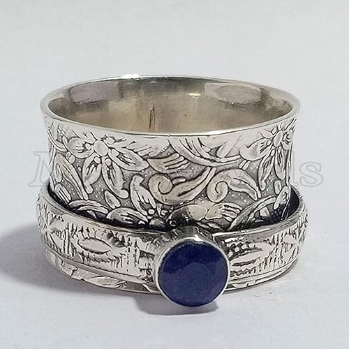 Miniatura 3 de Blue Sapphire Ring, Thumb Ring, Gift For Women, Anxiety Ring, Worry Ring, Blue Sapphire Spinner Ring, Fidget Spinner Ring, Handmade Ring, Silver