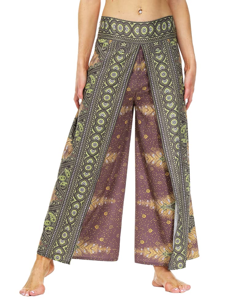Ainuno Boho Pants Wide Leg Palazzo Pants with Slits for Women Flowy Hippie Pant Thin