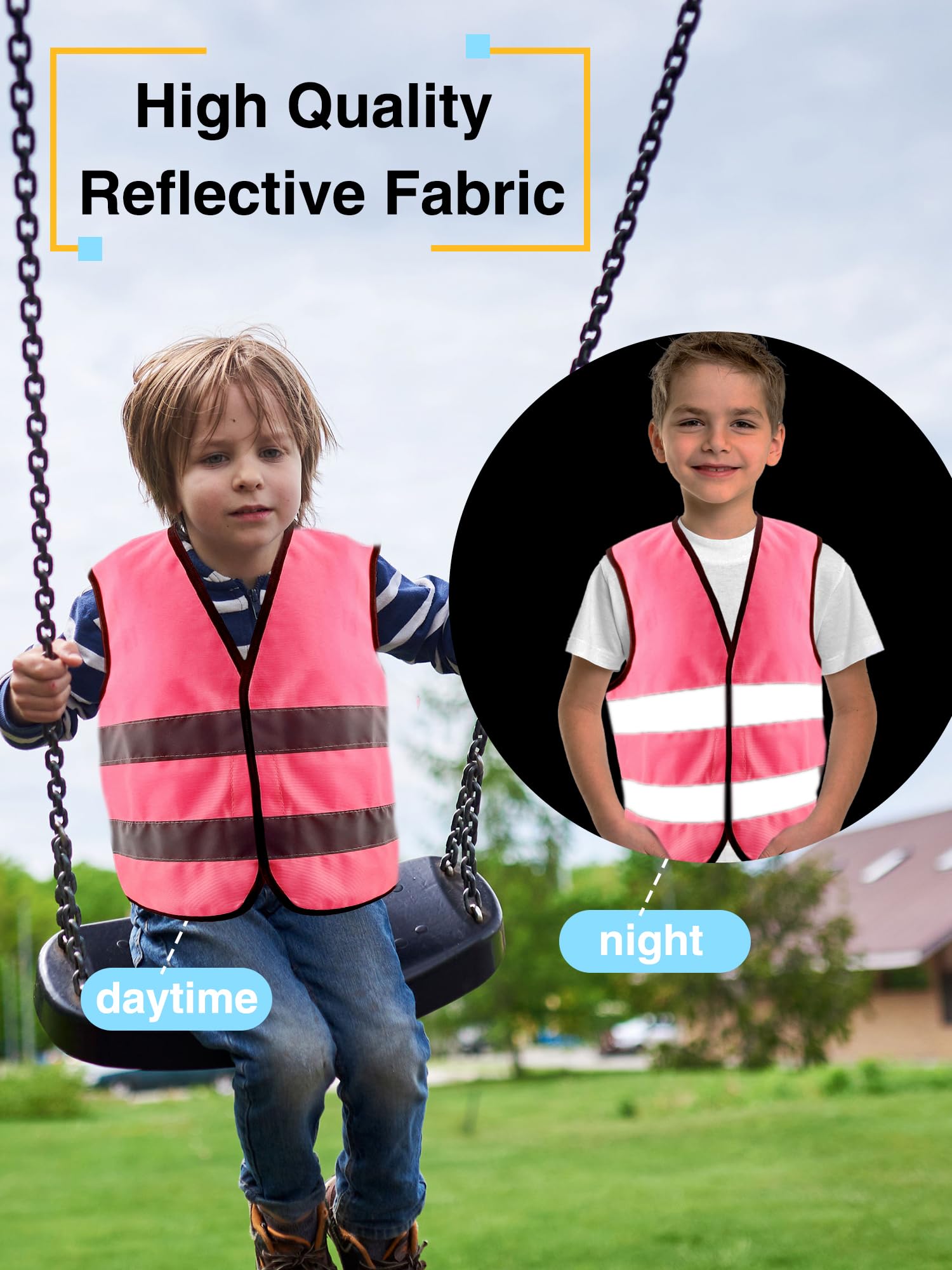 6 Pcs Kids Hi Vis Vest Child High Visibility Vest Bulk Children Hi Vis Safety Vests with Reflective Strips for Girls Boys Gift Play Outside Ride Bike (Pink - Image 4