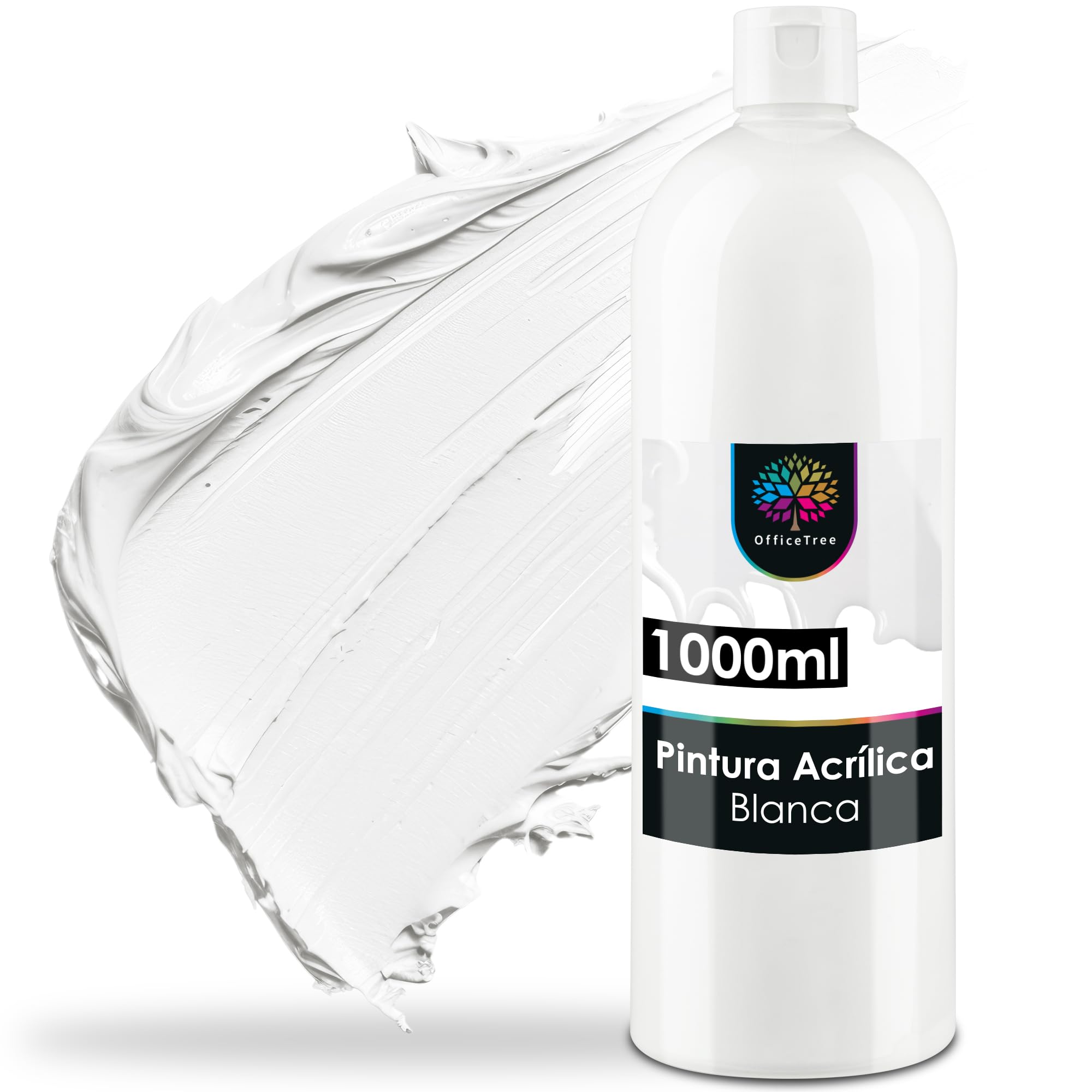 OfficeTree Pintura Acrílica Blanca 1000ml Base Agua - Pintura Acrilica Blanca para Lienzos - Pintura Blanca Acrilica Opaca - Pintura Blanca para Artistas - Acrilicos para Pintar Ideal para Mezclar