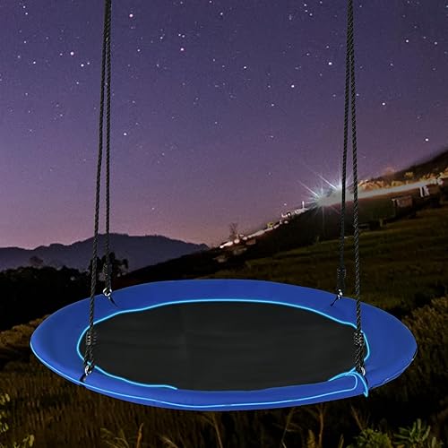 Costzon Columpio de árbol de 40 pulgadas con luces LED para niños y adultos, columpio de platillo volador para interiores y exteriores con cuerdas