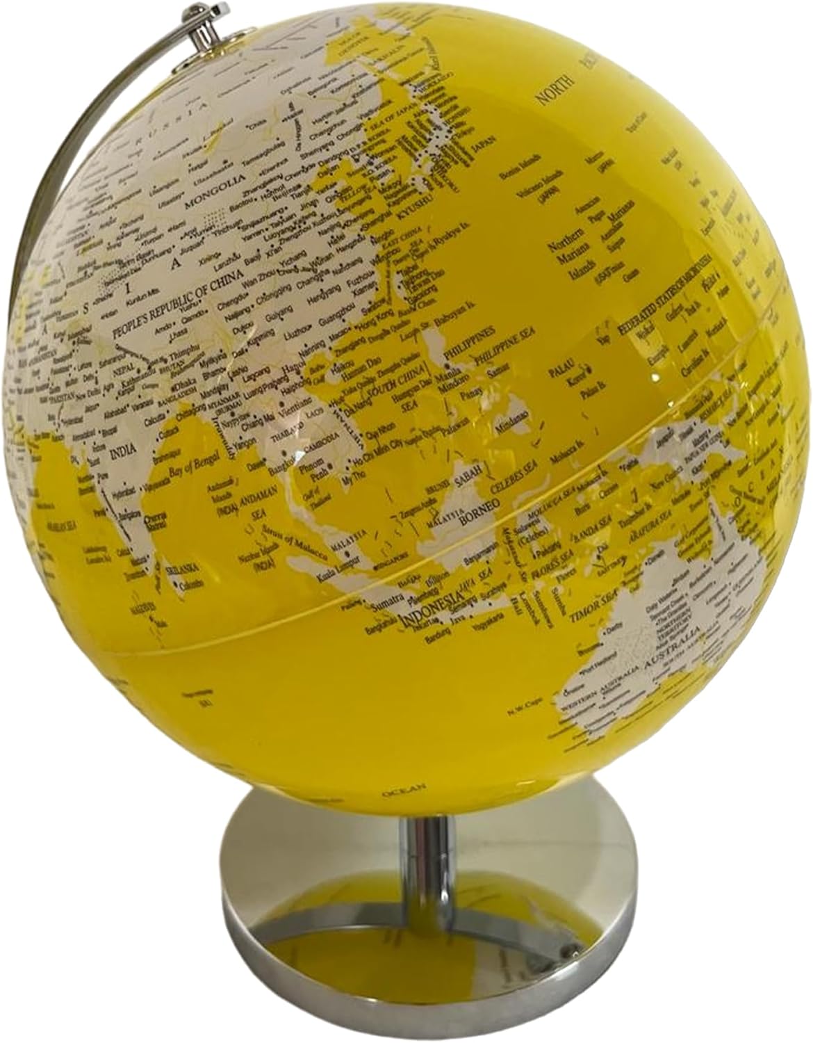 YELLOW WORLD GLOBE | Globes of the world | World globe for adults | Earth globe | Desk ornament | Explorers gift | World globe | 25cm (D) x 25cm (W) x 30 cm (H)