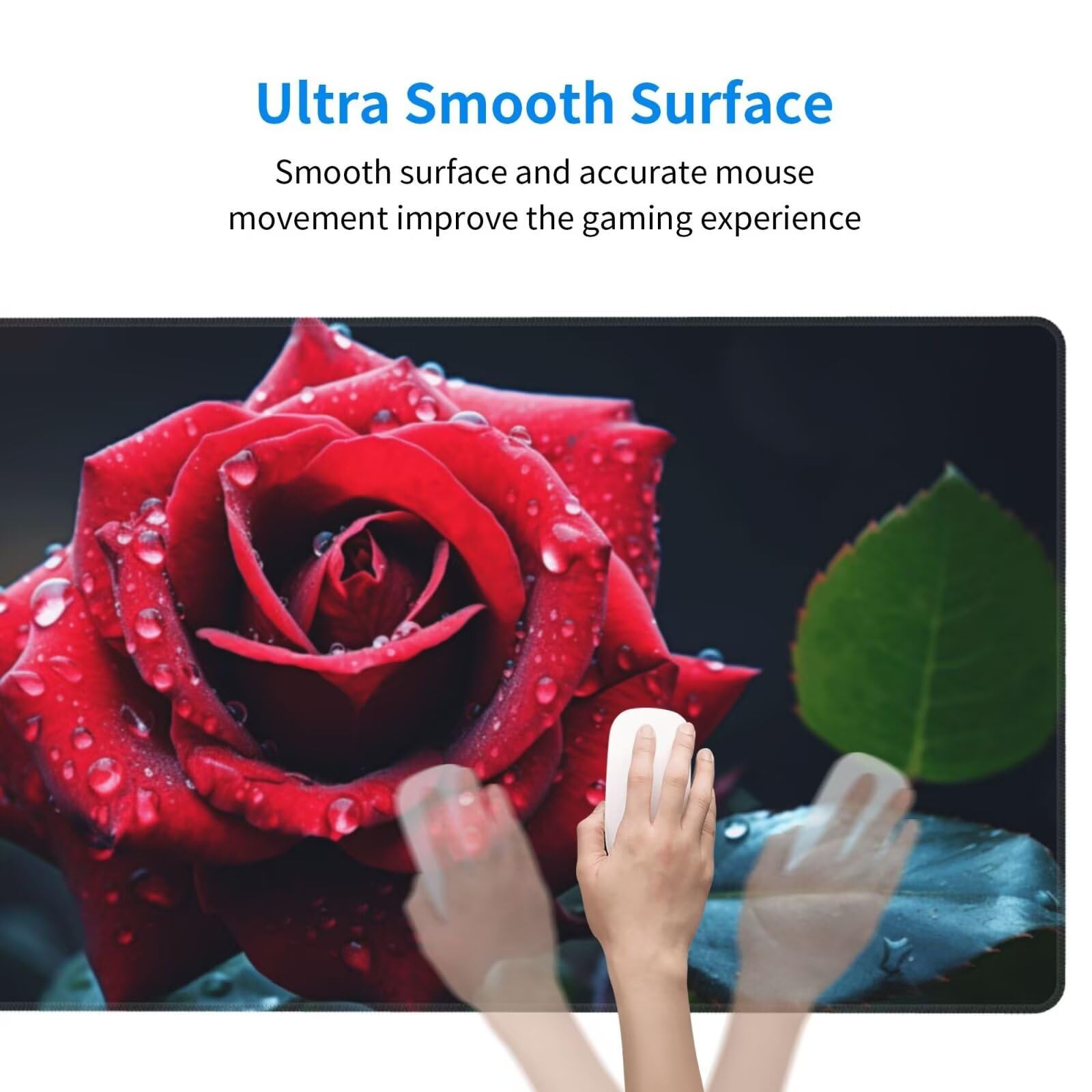 Gaming Mauspad XXL 1400x600x4mm Großes Mousepad mit Ernähten Kanten, Wasserdicht und rutschfest Tastatur Matte, Verbessert Präzision und Geschwindigkeit, für Büro, PC, Laptop Pad Rote Rose Z7533