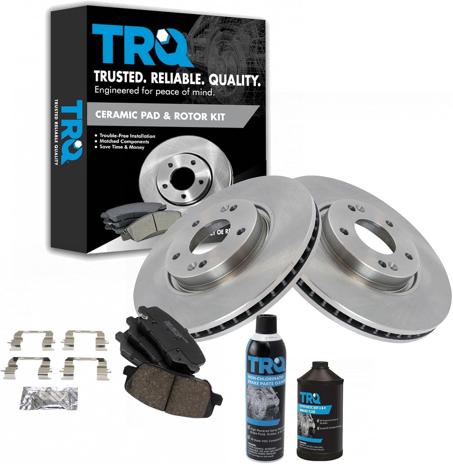 TRQ Front Brake Pad & Rotor Kit Brake Chemical Kit Brake Pads Brake Rotor Ceramic Compatible with 2013-2016 Hyundai Veloster 2014-2016 Kia Forte Koup Forte5