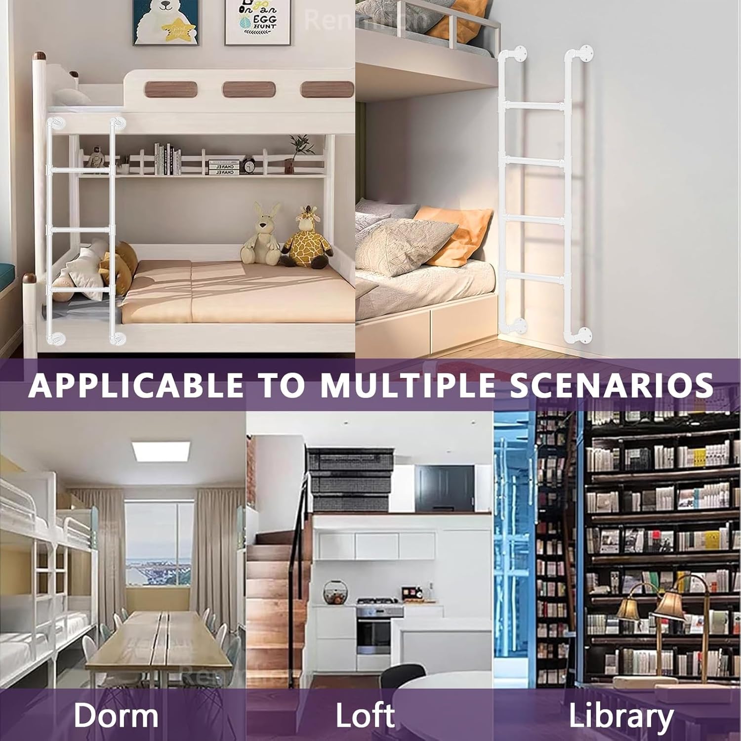 Metal Bunk Bed Ladder - 100cm 125cm 130cm 135cm 140cm 145cm 150cm 165cm Wrought Iron Wall Mounted Step Ladder for Home Loft Universal Tall Bed Side Safety Climb Ladder(115cm/45in)