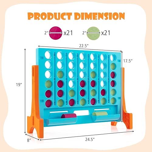 Vista 6 de KOTEK 1.6 FT Tall Giant 4 in A Row, Jumbo 4-to-Score Game with Carrying Bag & 42 Coins, Quick Release Slider, Indoor Outdoor Family Board Game for