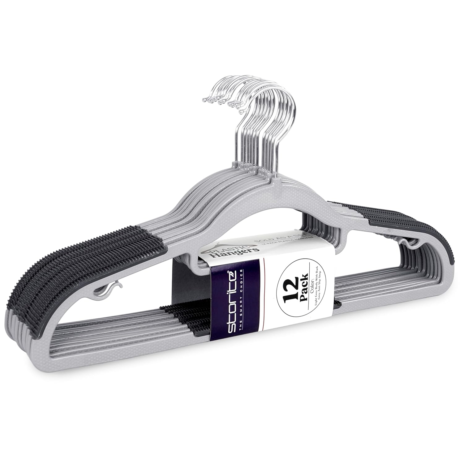 Storite 12 Pcs Plastic Clothes Hangers Space Saving Dry & Wet Hangers with Non-Slip Pads Heavy Duty Coat, Suit, Underwear, Pants, Shirts – Grey