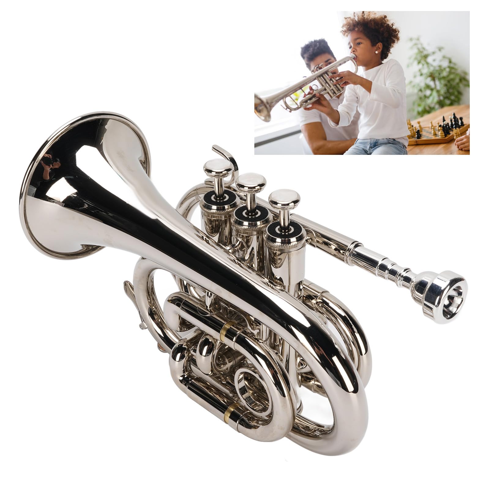 Bb-Trompete, N plattierte Basstrompete Ergonomische tragbare Bb-Taschentrompete für Anfänger, Studenten, Reisende und Profis, doppeltes Entwässerungsventil